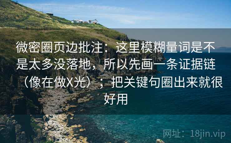 微密圈页边批注：这里模糊量词是不是太多没落地，所以先画一条证据链（像在做X光）；把关键句圈出来就很好用